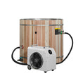 Load image into Gallery viewer, Wooden barrel with a white mechanical unit and hoses on a white background
