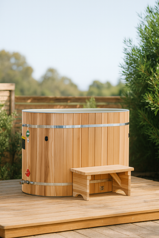 DCT Oval Barrel Tub Cold Plunge (50-P) Pacific Cedar - 3/4 IN-OUT without Motor Full View