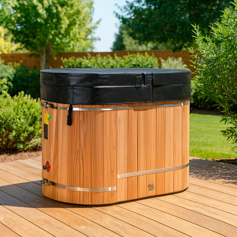 DCT Oval Barrel Tub Cold Plunge (50-P) Pacific Cedar - 3/4 IN-OUT without Motor Full View 2