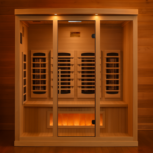 Golden Designs “Reserve Edition” 4-Person Full Spectrum Infrared Sauna with Himalayan Salt Bar Full View