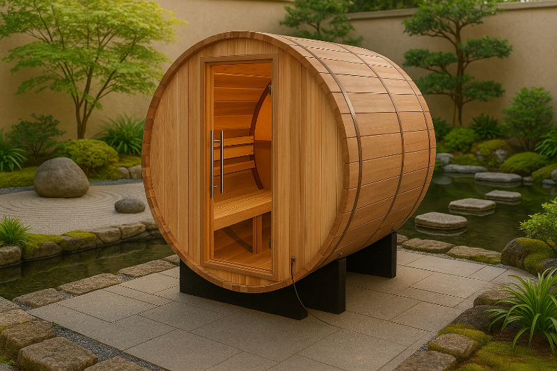 Golden Designs “Zurich” 4-Person Traditional Barrel Sauna with Bronze Privacy Glass Full View