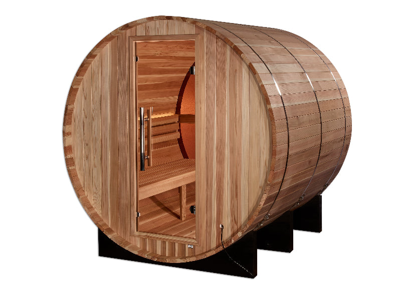 Golden Designs “Zurich” 4-Person Traditional Barrel Sauna with Bronze Privacy Glass Full View 3