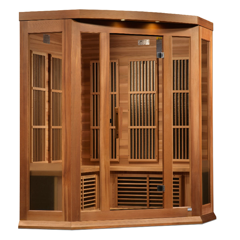 Maxxus “Avignon” 3-Person Corner Near Zero EMF FAR Infrared Sauna Full View 3