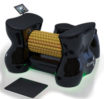Corn on the cob holder with a smartphone on top, featuring the brand 'Roids'.