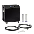 Load image into Gallery viewer, Black water filtration system with two filters and hoses on a white background
